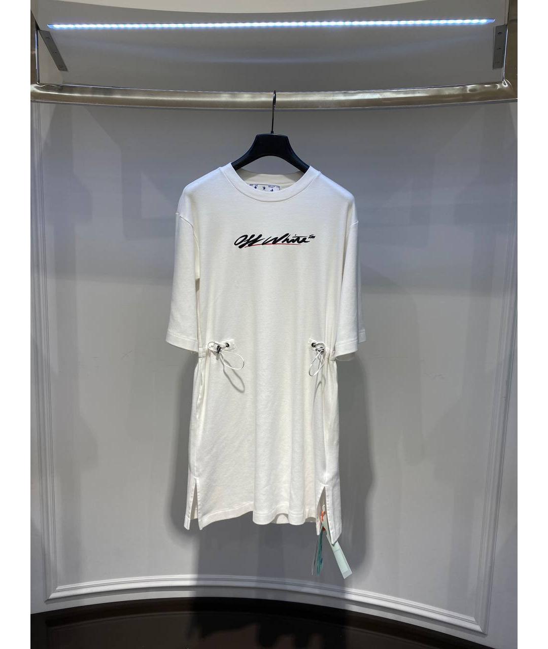 OFF-WHITE Белое хлопковое повседневное платье, фото 4