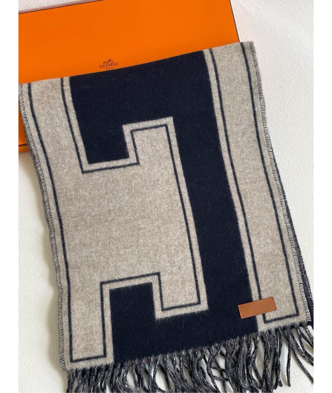 HERMES Темно-синий кашемировый шарф, фото 5