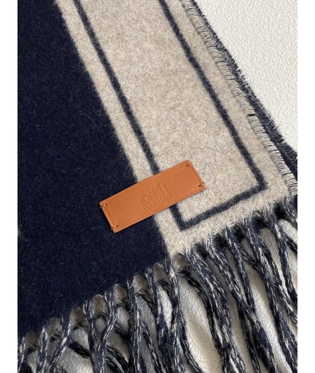 HERMES Темно-синий кашемировый шарф, фото 2