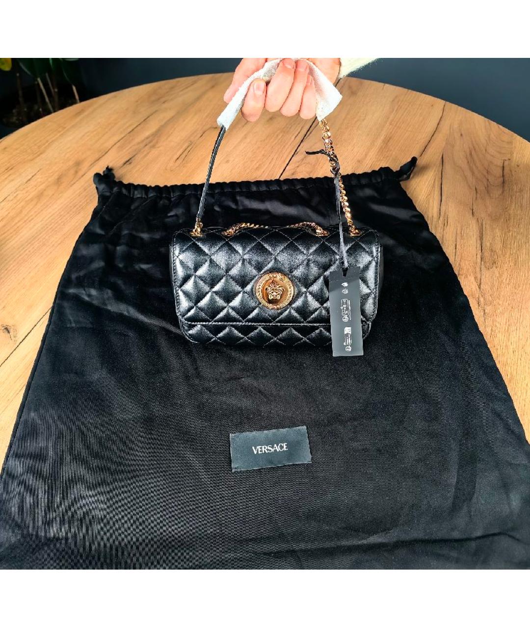 VERSACE Черная кожаная сумка с короткими ручками, фото 8
