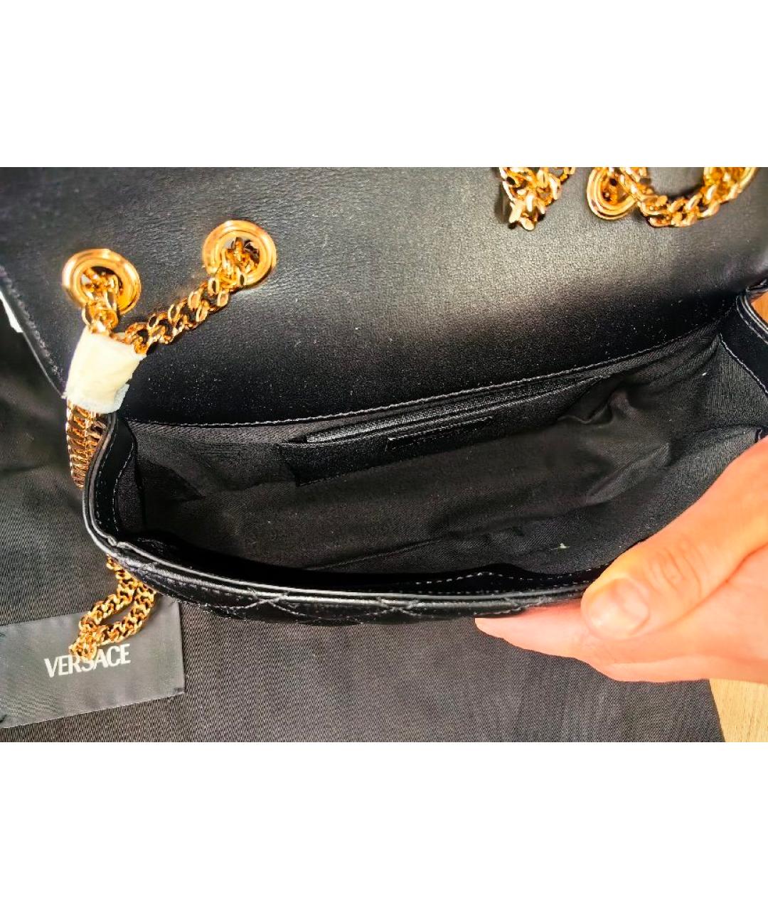 VERSACE Черная кожаная сумка с короткими ручками, фото 4