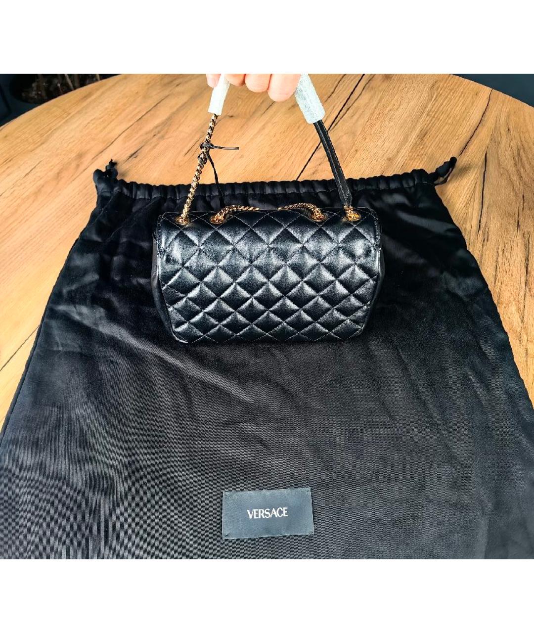 VERSACE Черная кожаная сумка с короткими ручками, фото 3