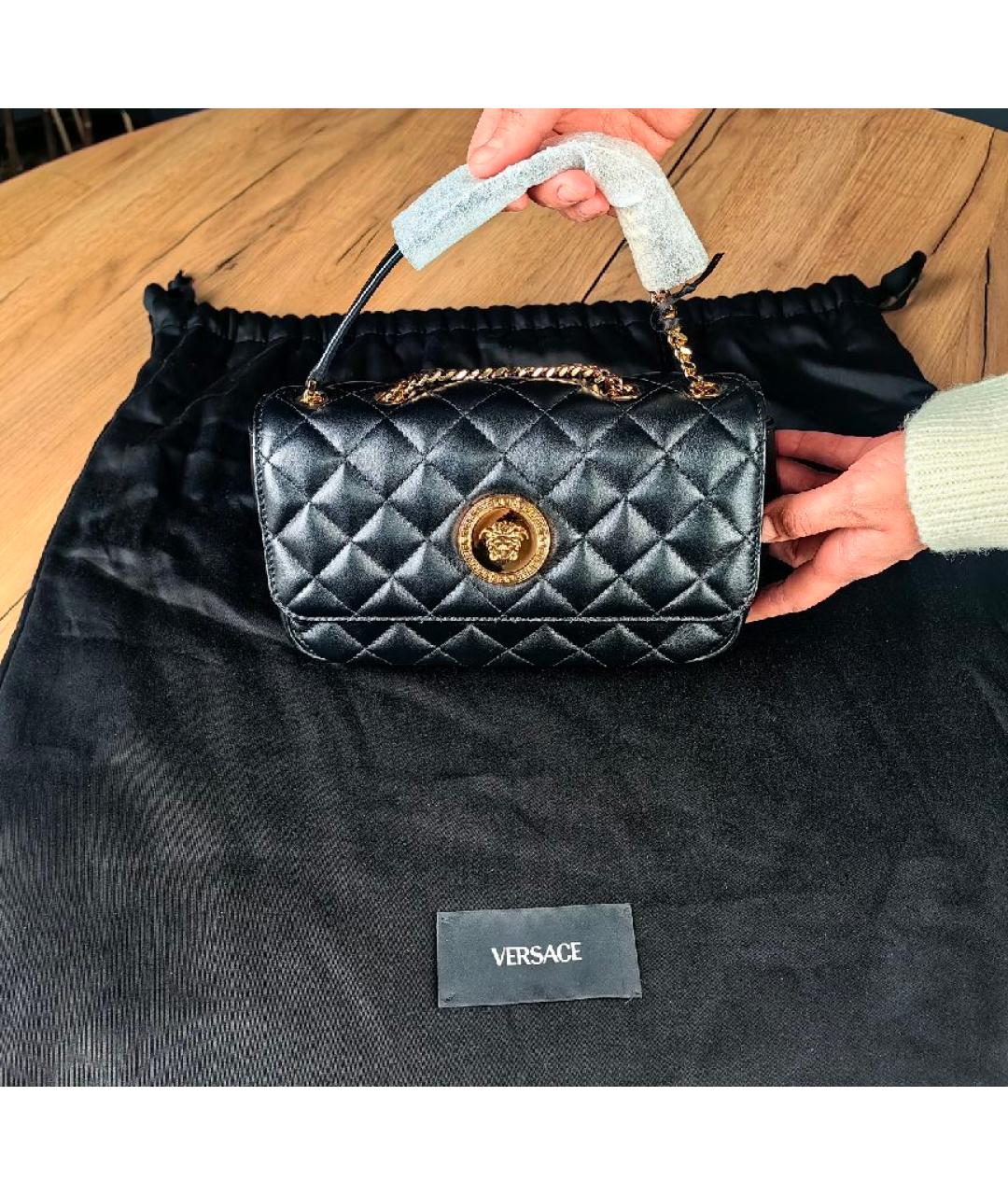 VERSACE Черная кожаная сумка с короткими ручками, фото 2