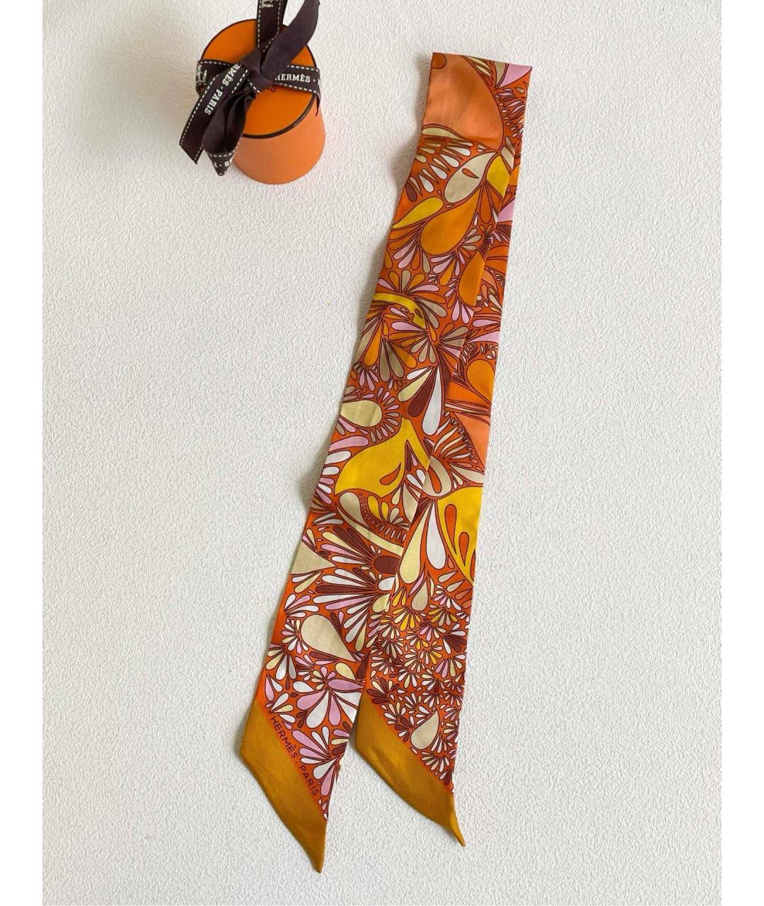 HERMES Оранжевый шелковый шарф, фото 5