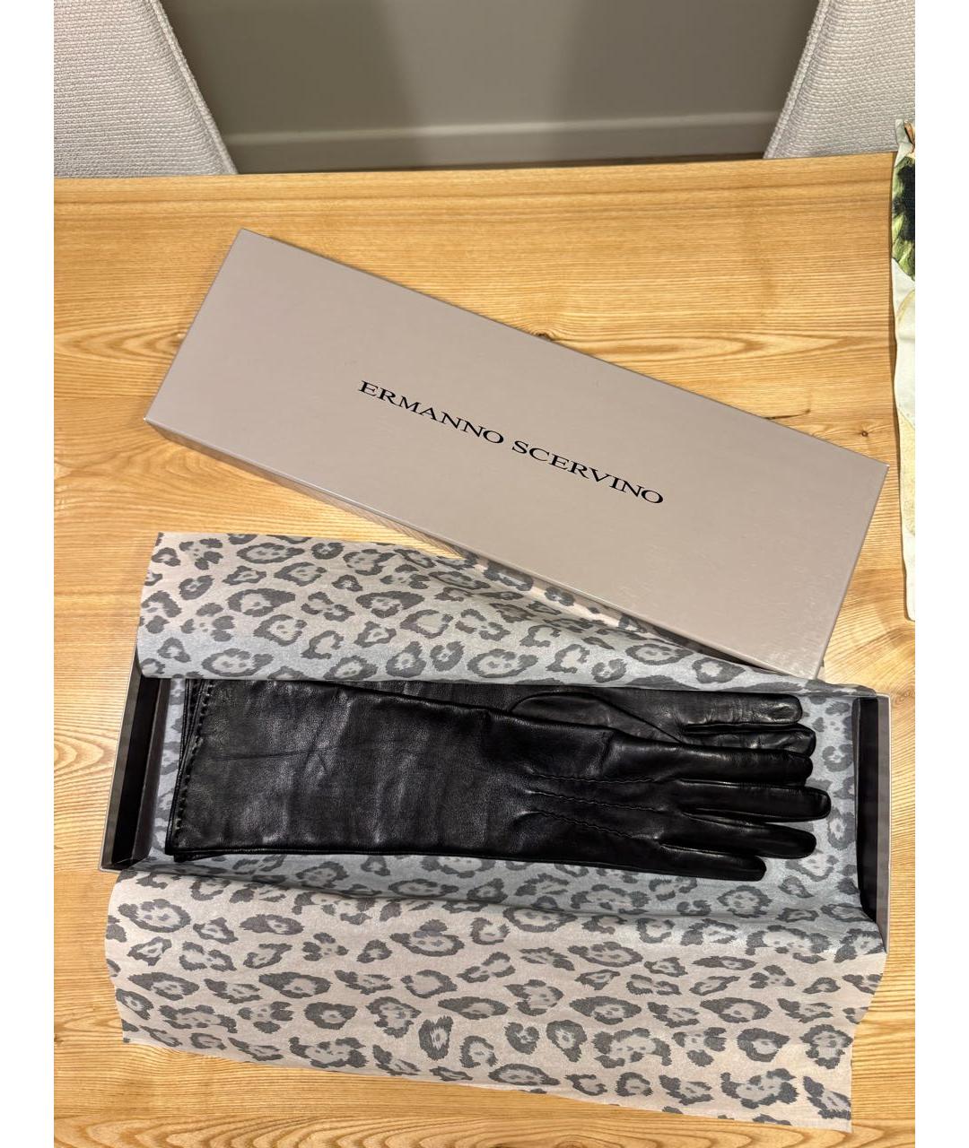 ERMANNO SCERVINO Черные кожаные перчатки, фото 4