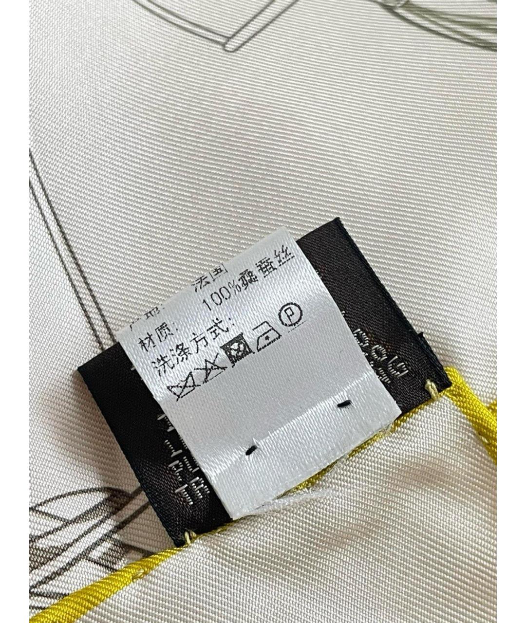 HERMES Желтый шелковый шарф, фото 7