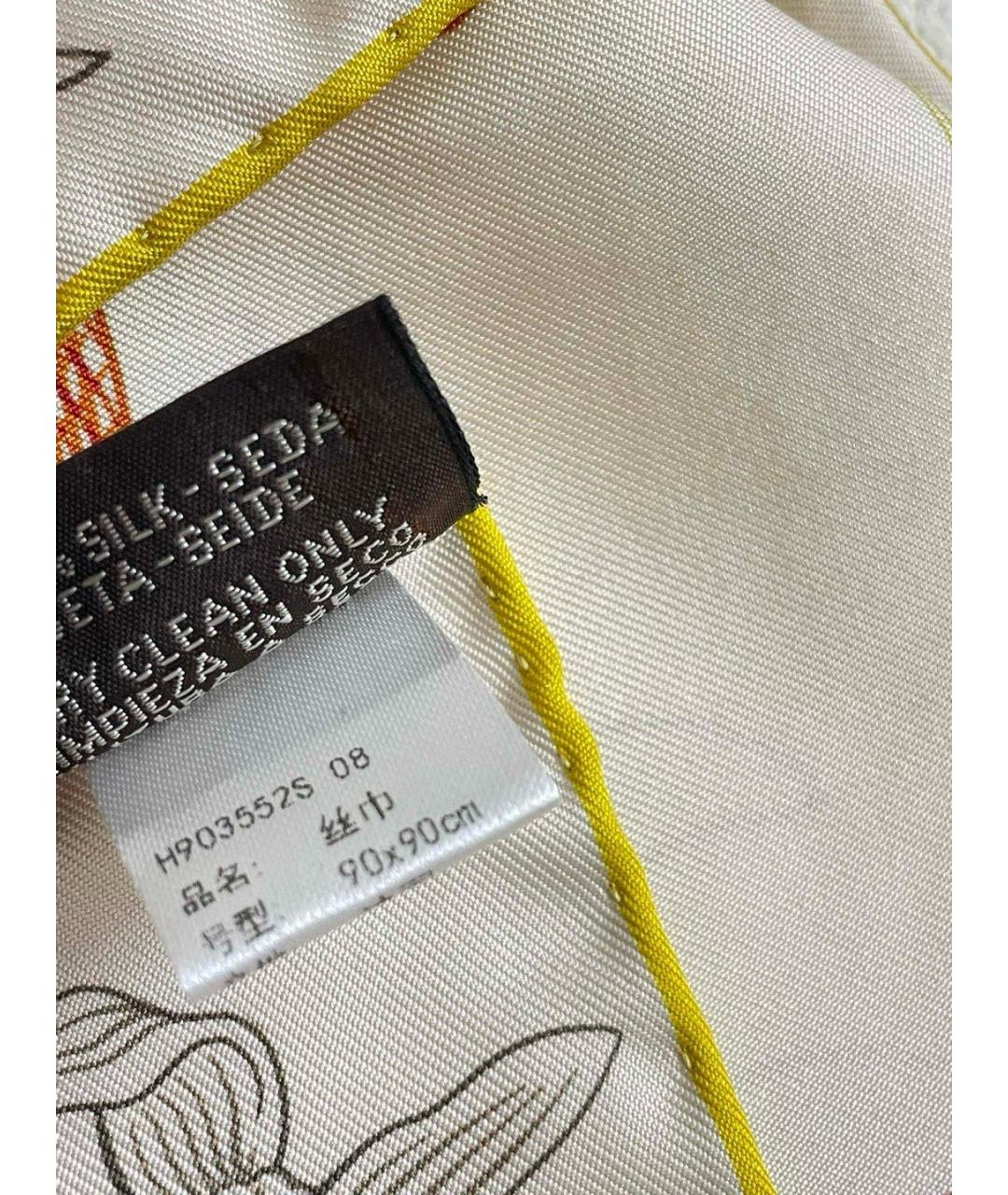 HERMES Желтый шелковый шарф, фото 6