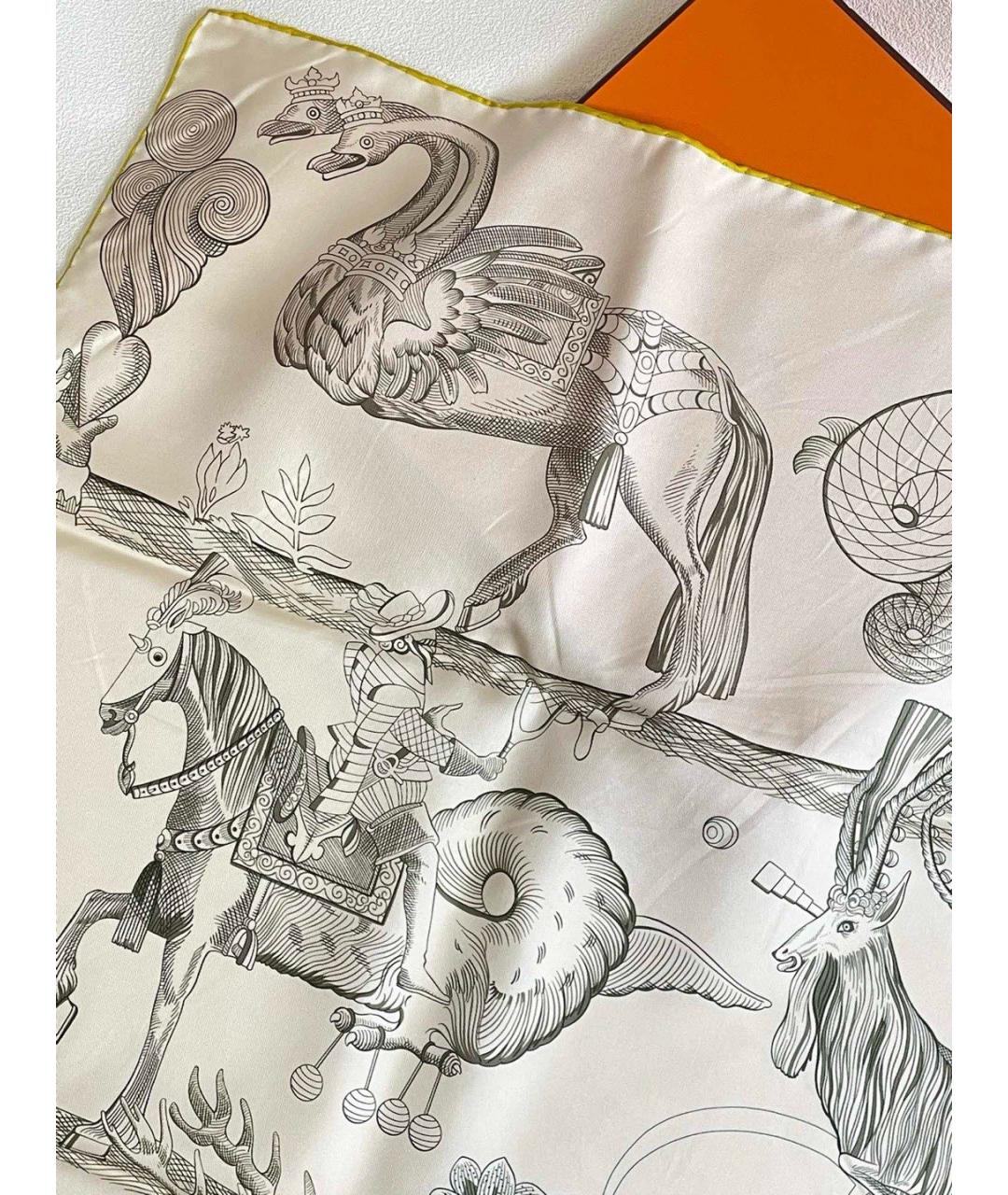 HERMES Желтый шелковый шарф, фото 4