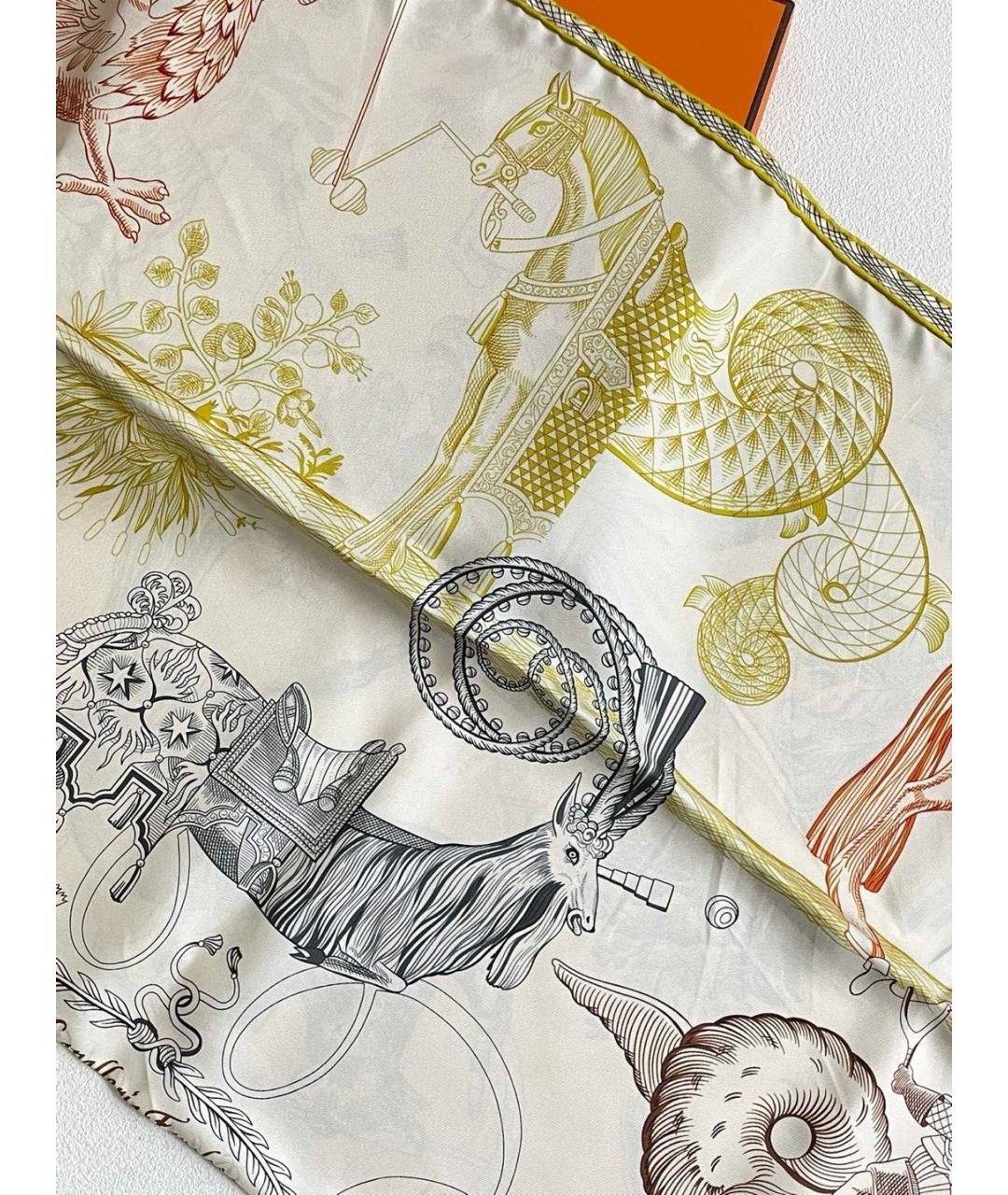 HERMES Желтый шелковый шарф, фото 3