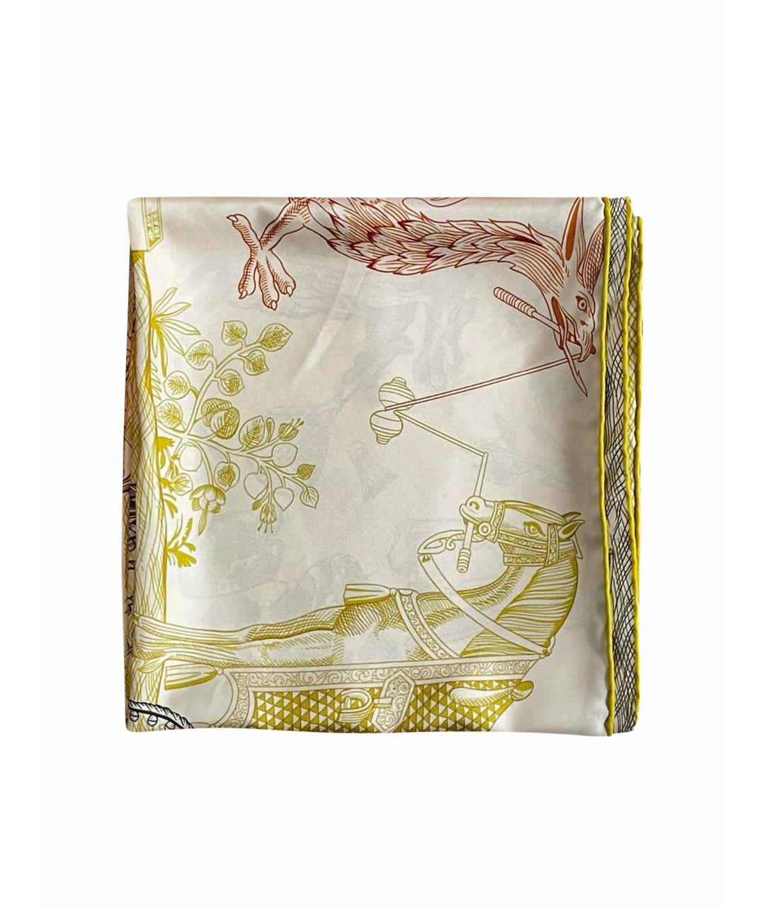 HERMES Желтый шелковый шарф, фото 1