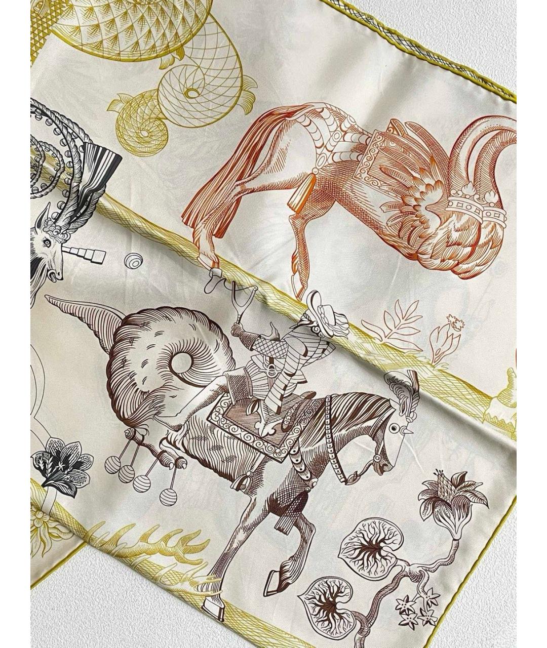 HERMES Желтый шелковый шарф, фото 2