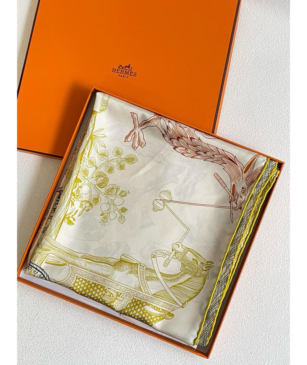 HERMES Желтый шелковый шарф, фото 8