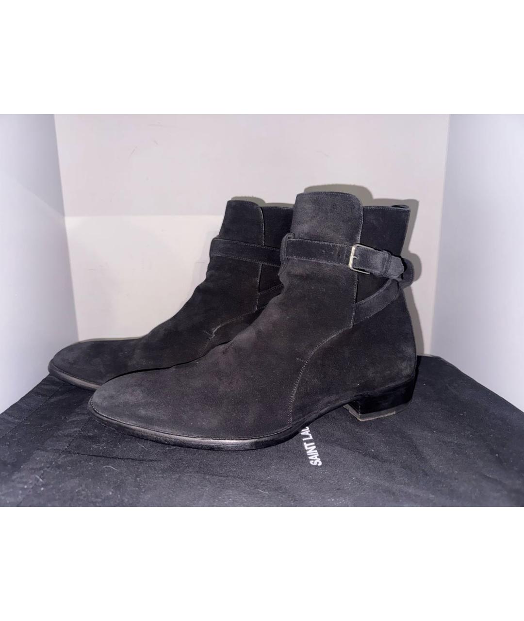 SAINT LAURENT Черные замшевые высокие ботинки, фото 2