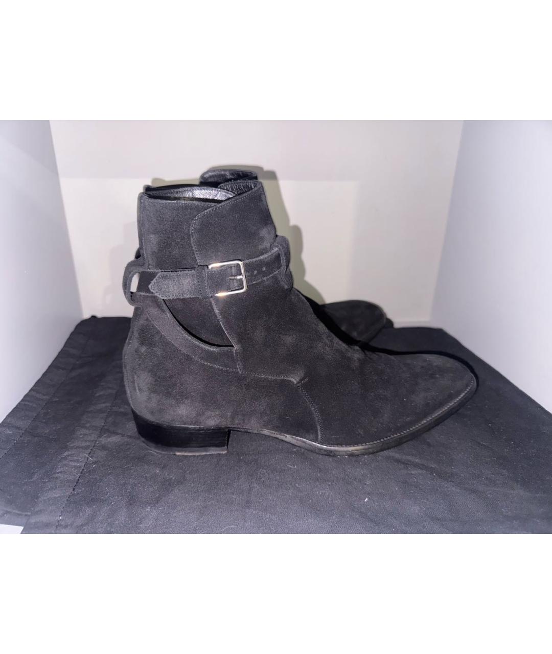 SAINT LAURENT Черные замшевые высокие ботинки, фото 8