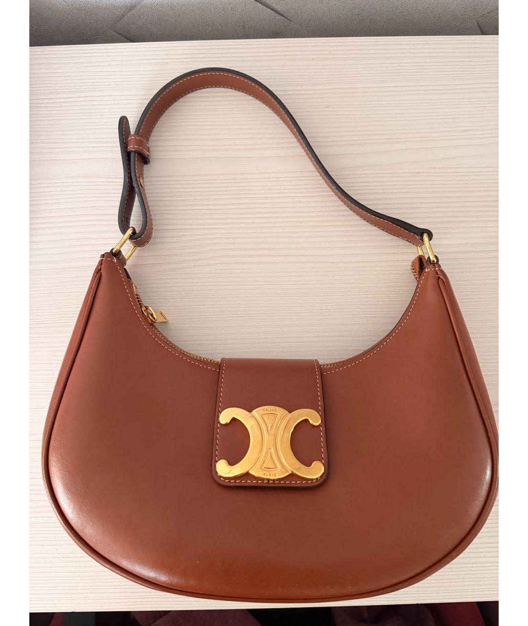 CELINE Коричневая кожаная сумка с короткими ручками, фото 3