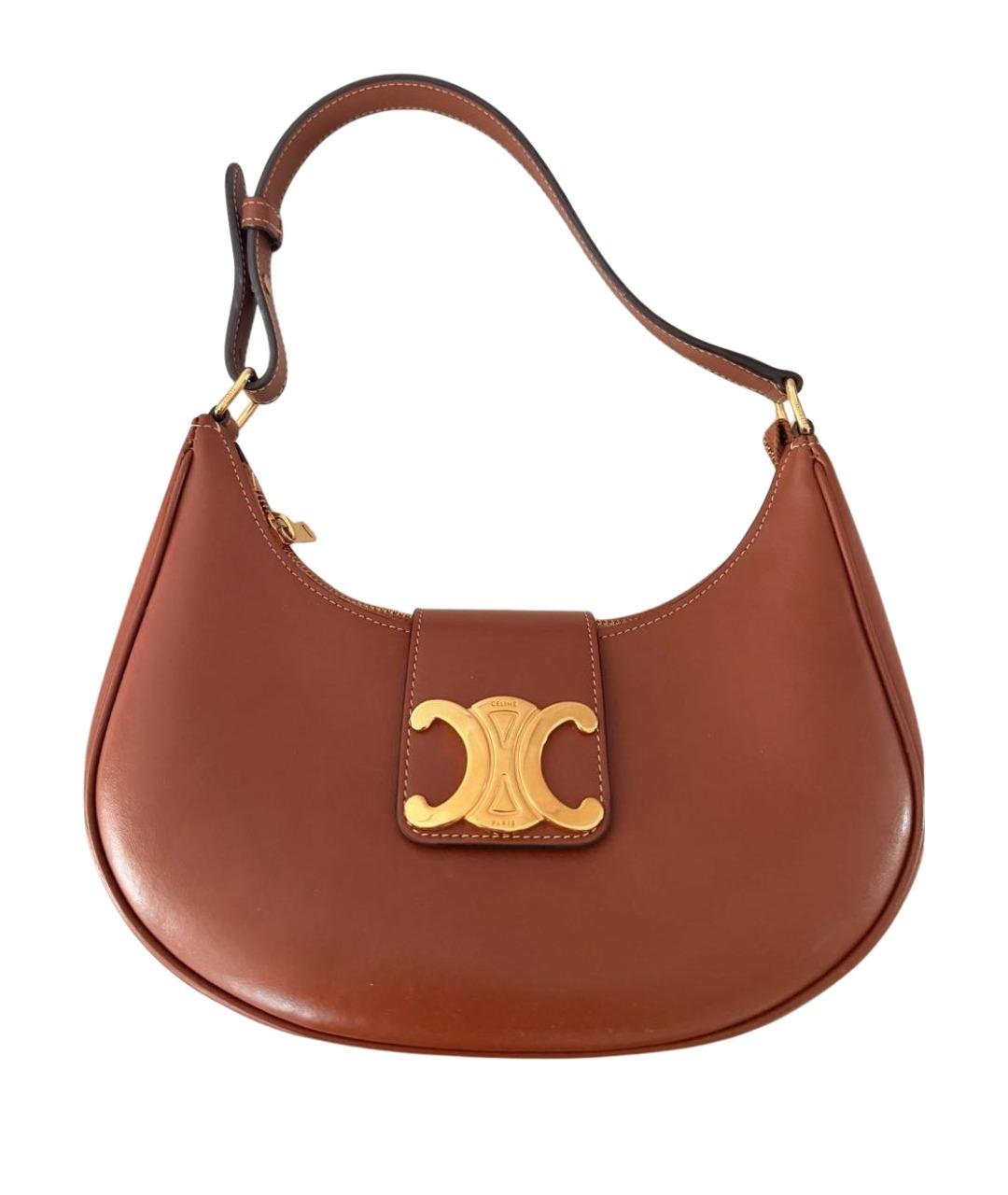CELINE Коричневая кожаная сумка с короткими ручками, фото 1