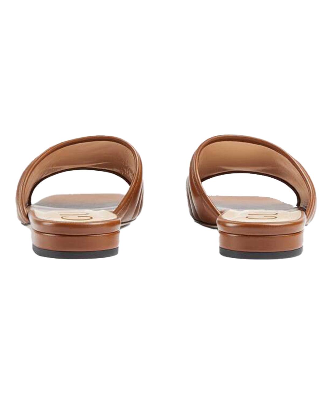 GUCCI Коричневые кожаные шлепанцы, фото 4