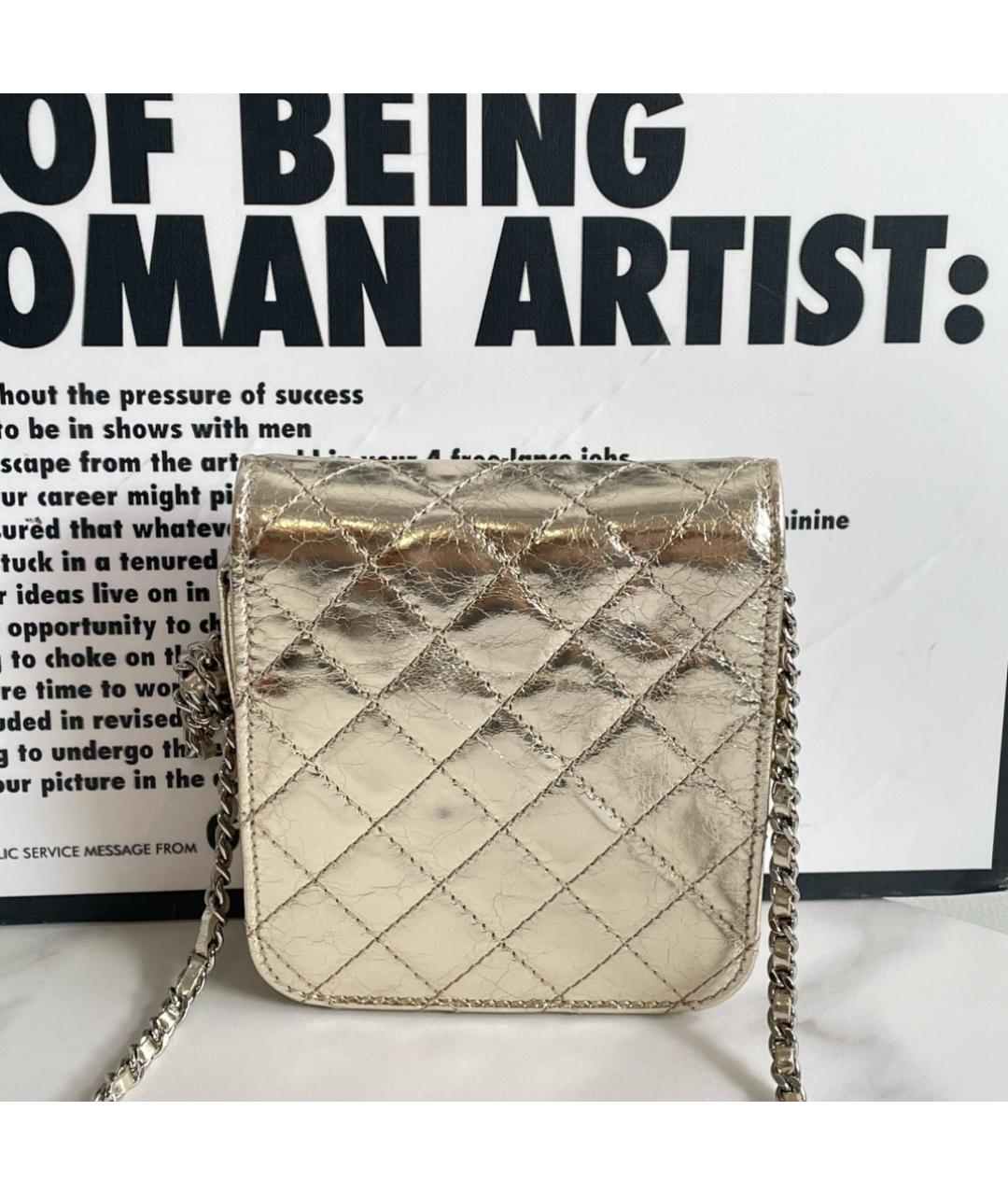 CHANEL Золотая кожаная сумка через плечо, фото 3