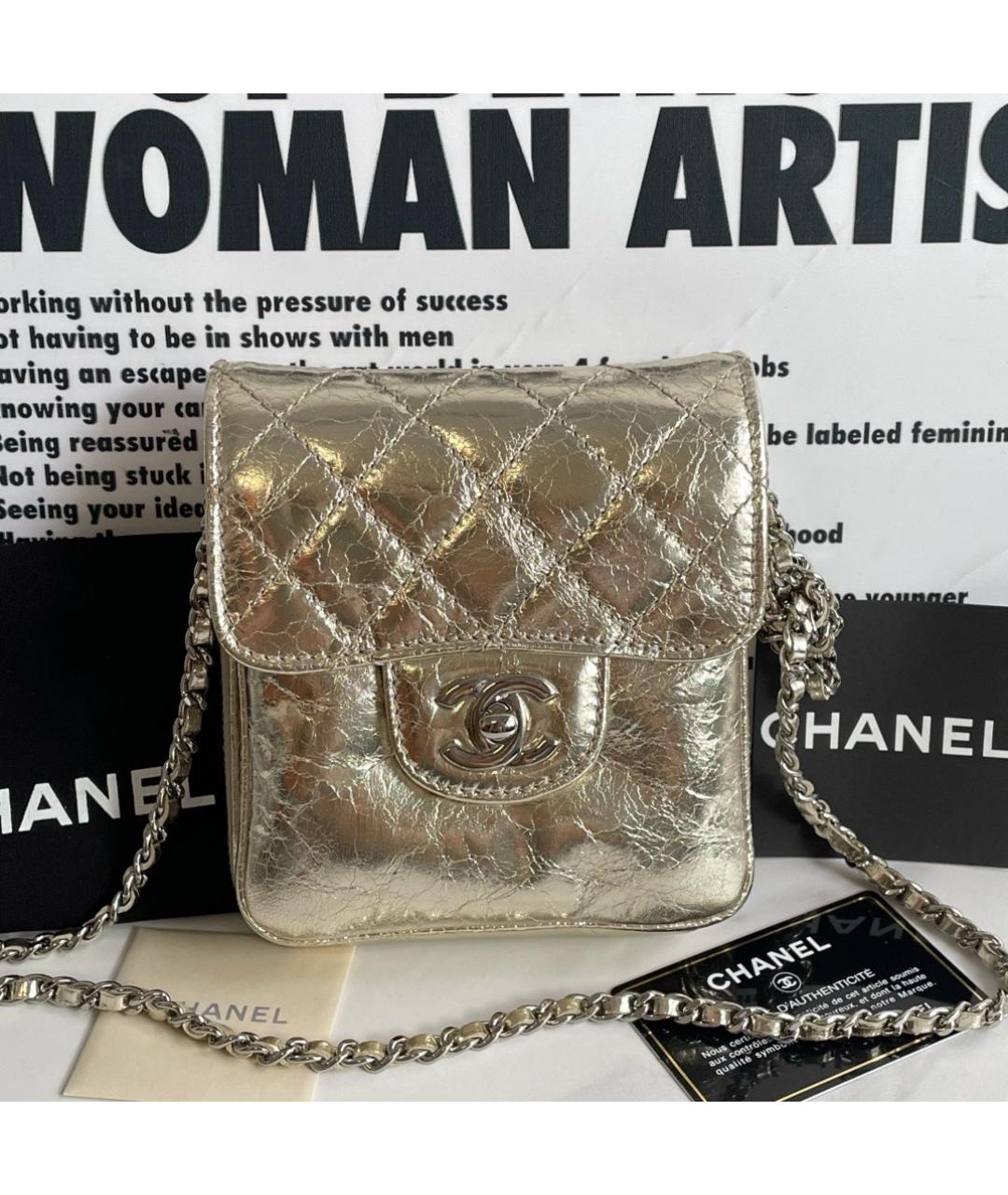 CHANEL Золотая кожаная сумка через плечо, фото 9