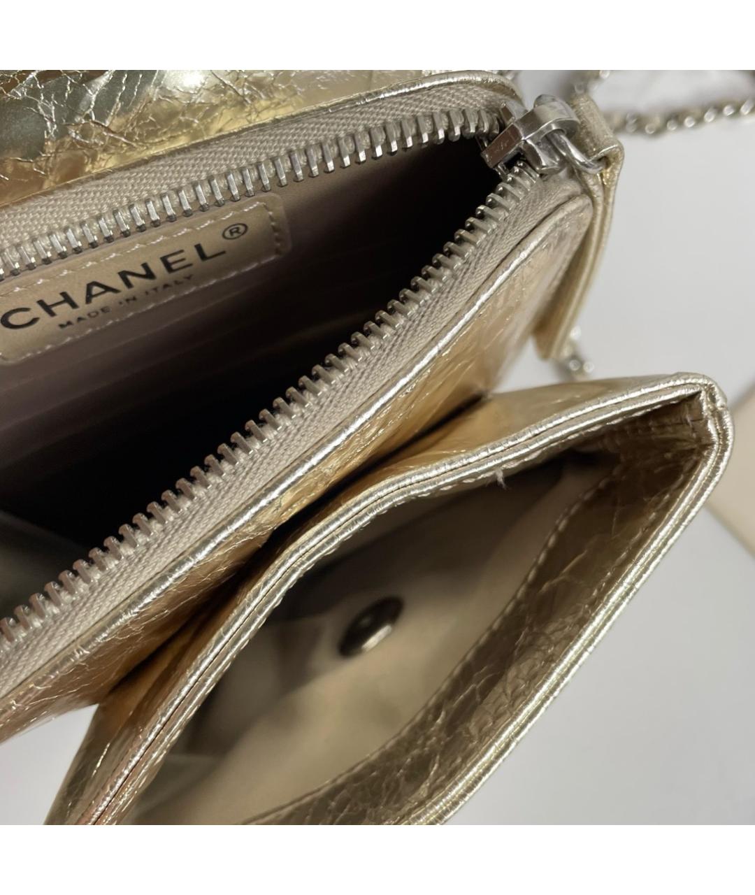 CHANEL Золотая кожаная сумка через плечо, фото 8