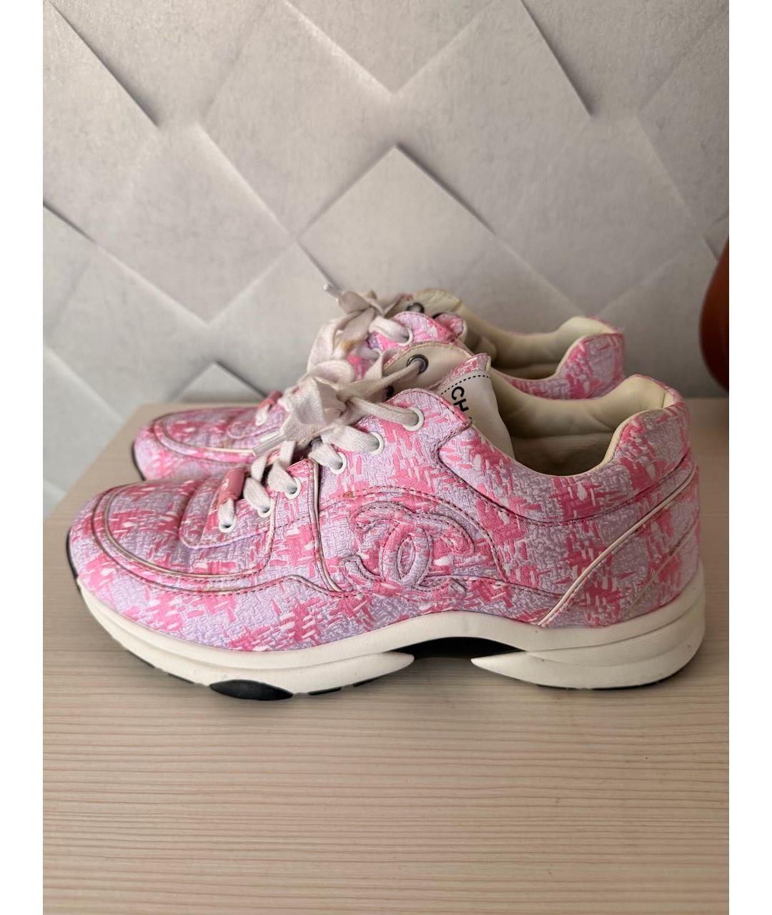 CHANEL Розовые текстильные кроссовки, фото 3