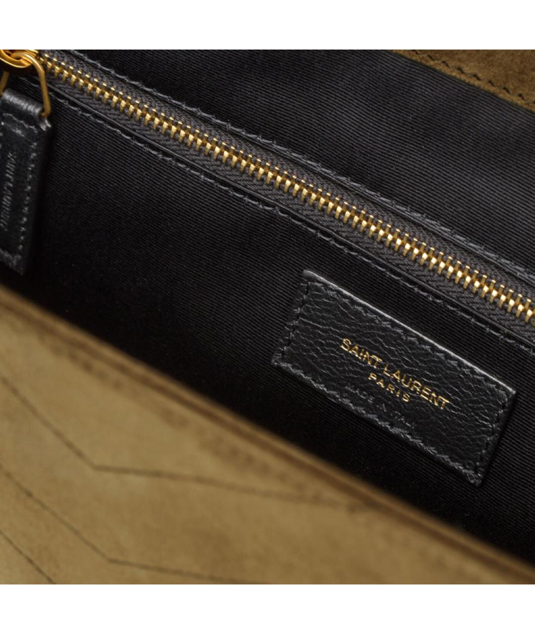 SAINT LAURENT Хаки замшевая сумка тоут, фото 5