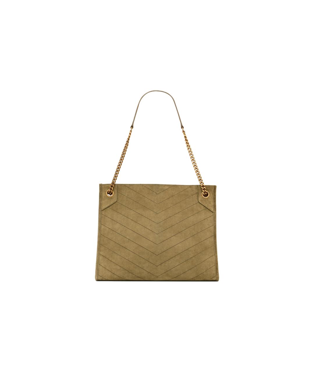 SAINT LAURENT Хаки замшевая сумка тоут, фото 4