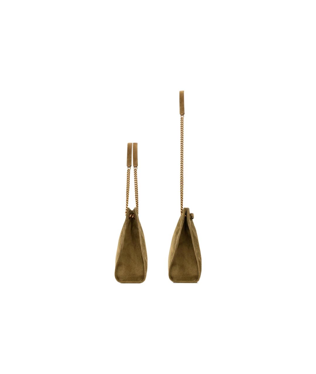 SAINT LAURENT Хаки замшевая сумка тоут, фото 3