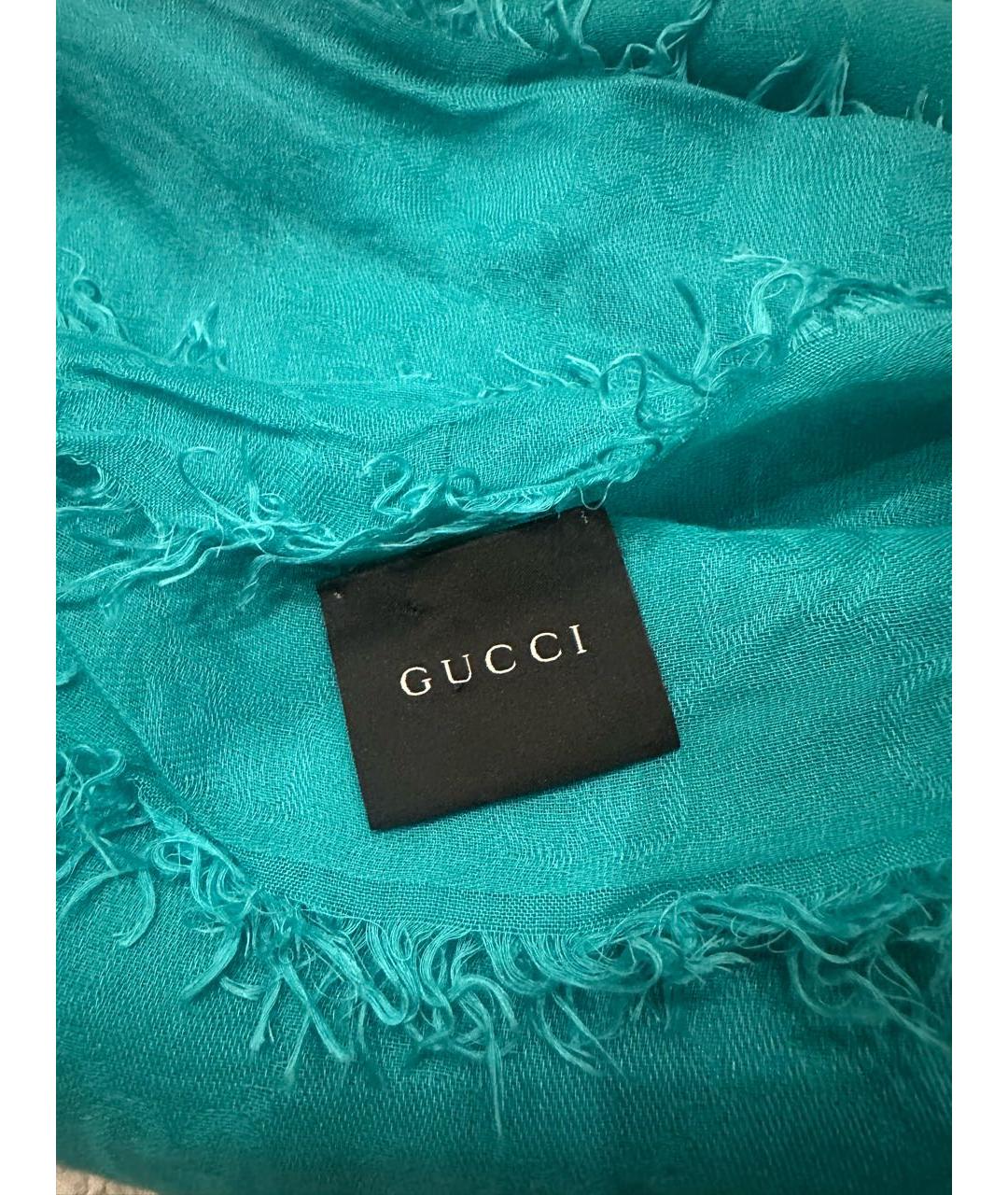 GUCCI Бирюзовый хлопковый платок, фото 3