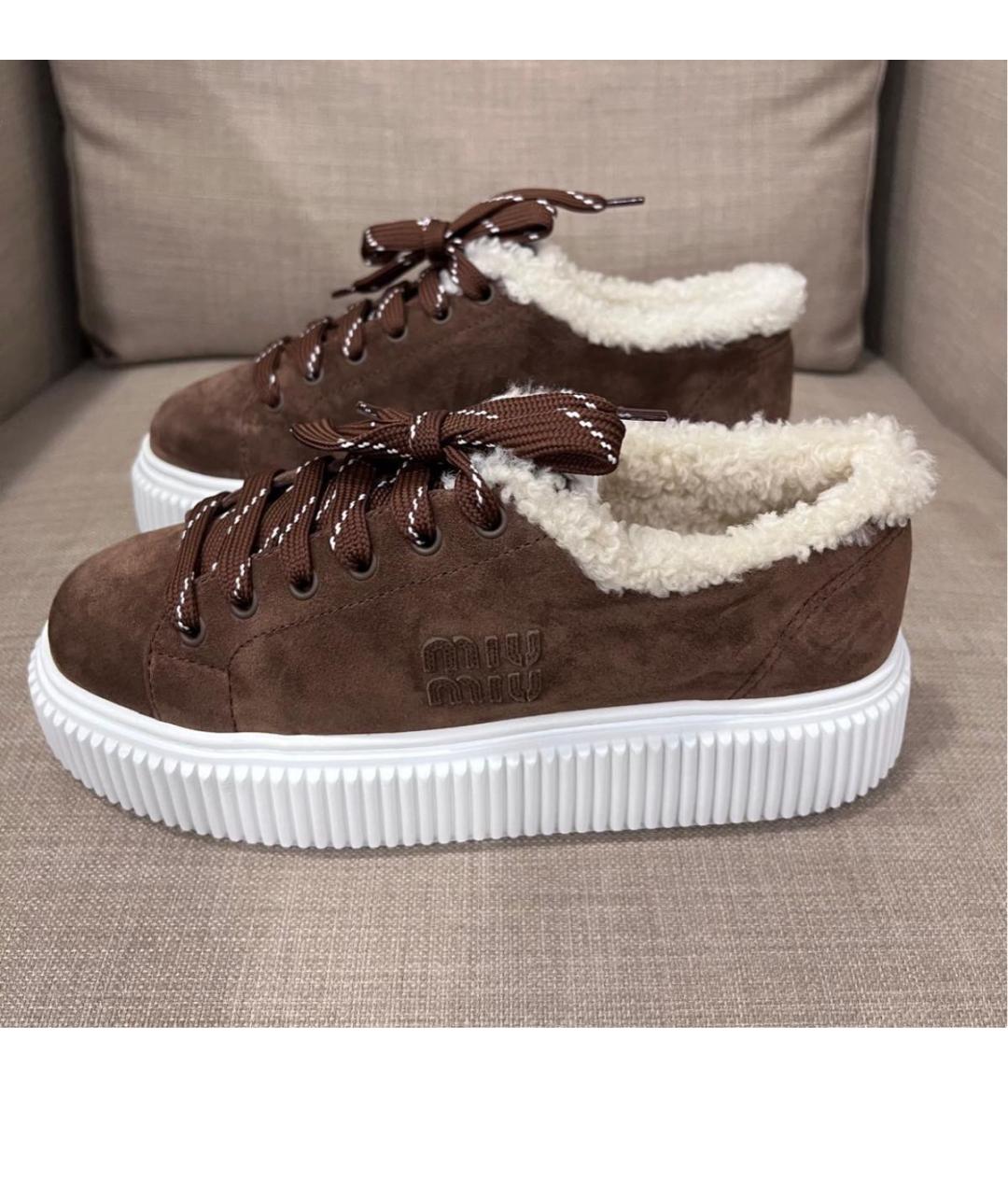 MIU MIU Коричневые замшевые кеды, фото 5