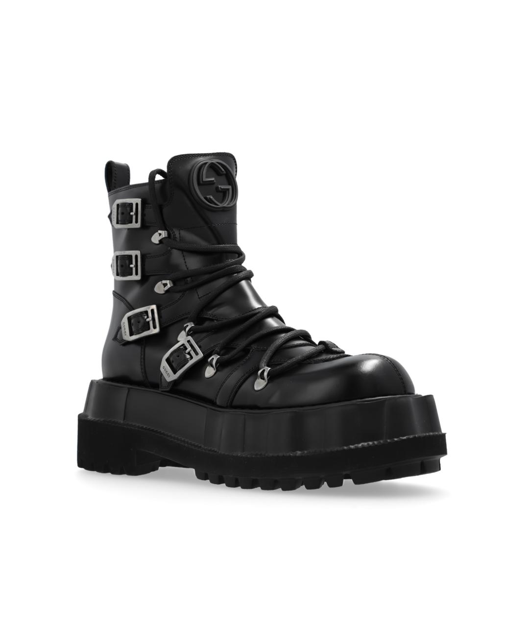 GUCCI Черные кожаные ботинки, фото 3
