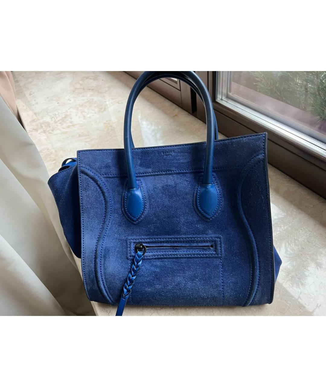 CELINE Синяя замшевая сумка с короткими ручками, фото 5