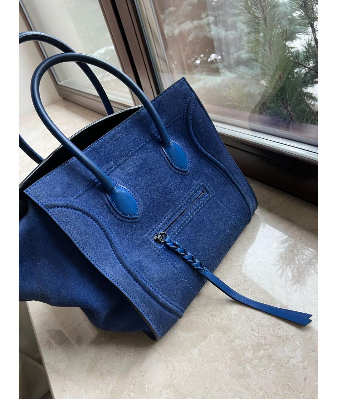 CELINE Синяя замшевая сумка с короткими ручками, фото 2