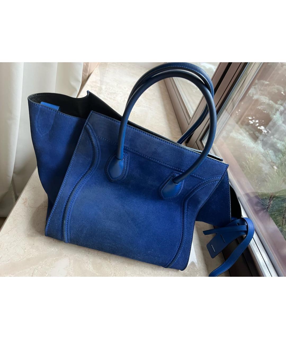 CELINE Синяя замшевая сумка с короткими ручками, фото 3