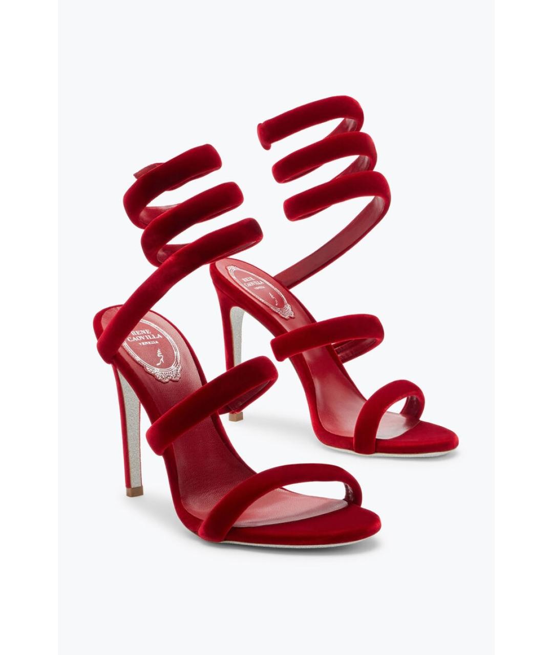 RENE CAOVILLA Красные бархатные босоножки, фото 5