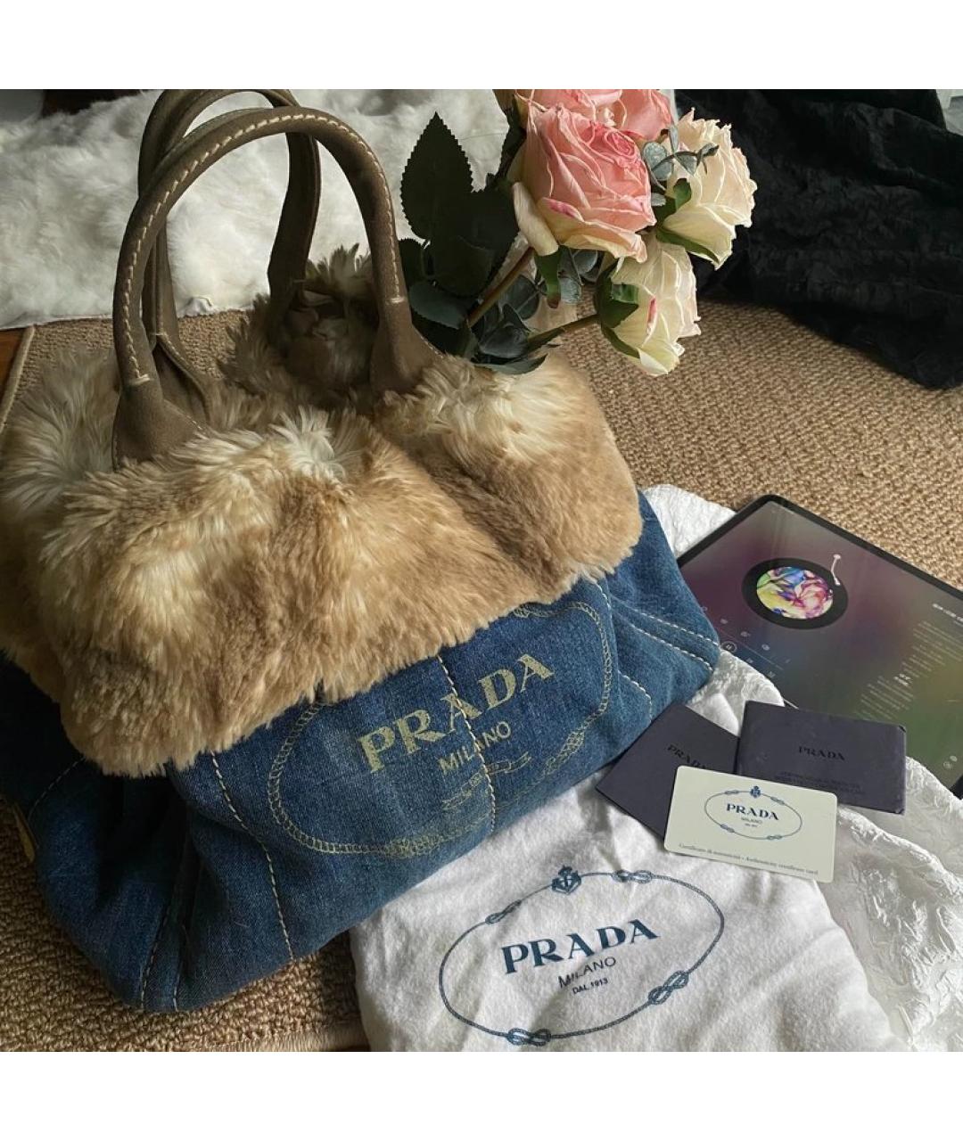 PRADA Синяя меховая сумка с короткими ручками, фото 9