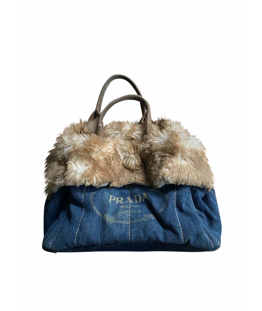 PRADA Синяя меховая сумка с короткими ручками, фото 1