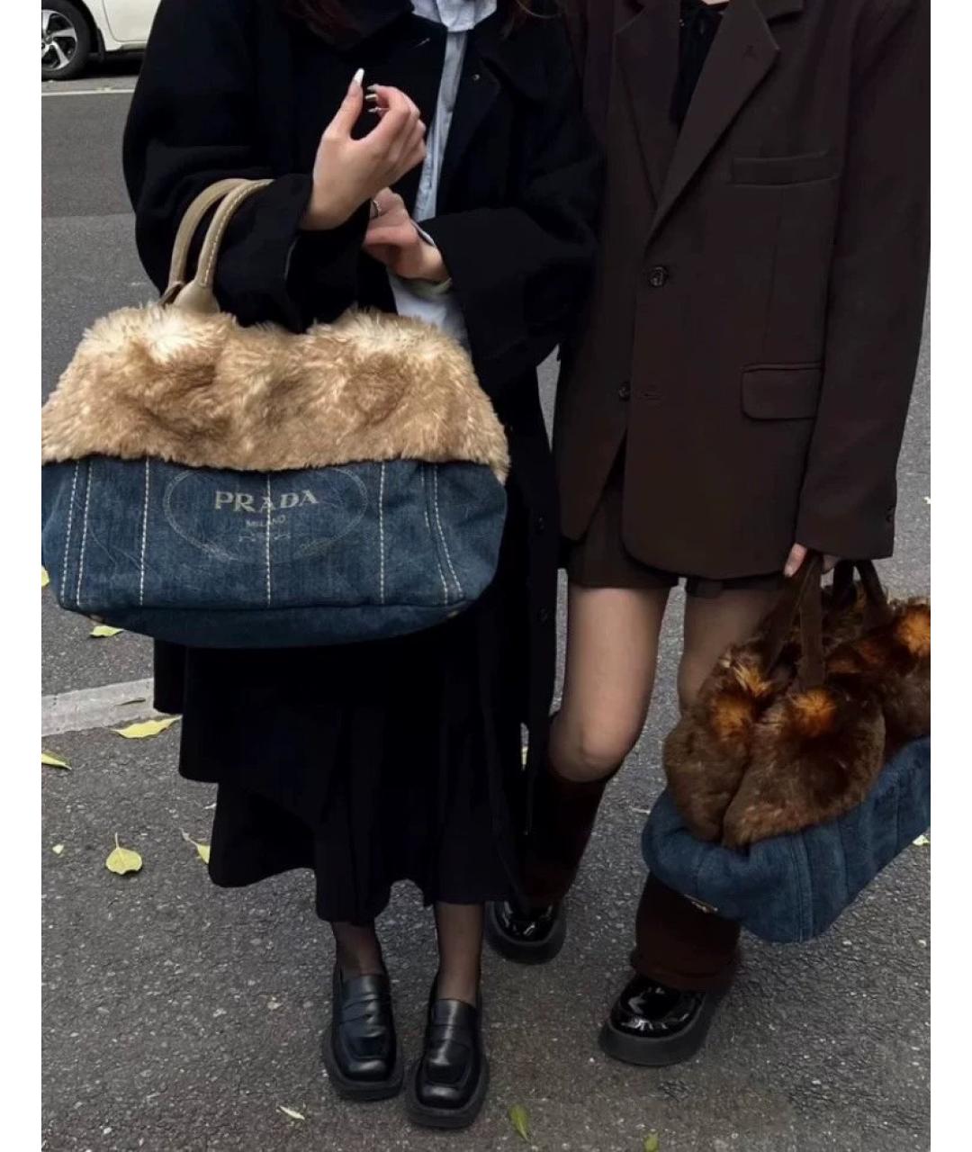 PRADA Синяя меховая сумка с короткими ручками, фото 2