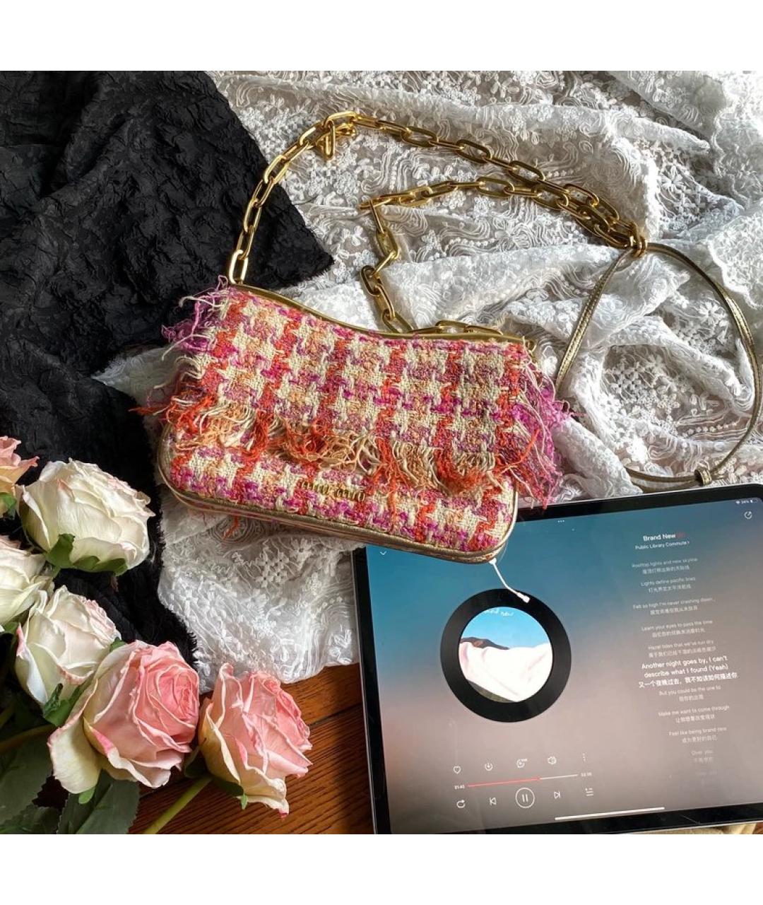 MIU MIU Оранжевая твидовая сумка через плечо, фото 2