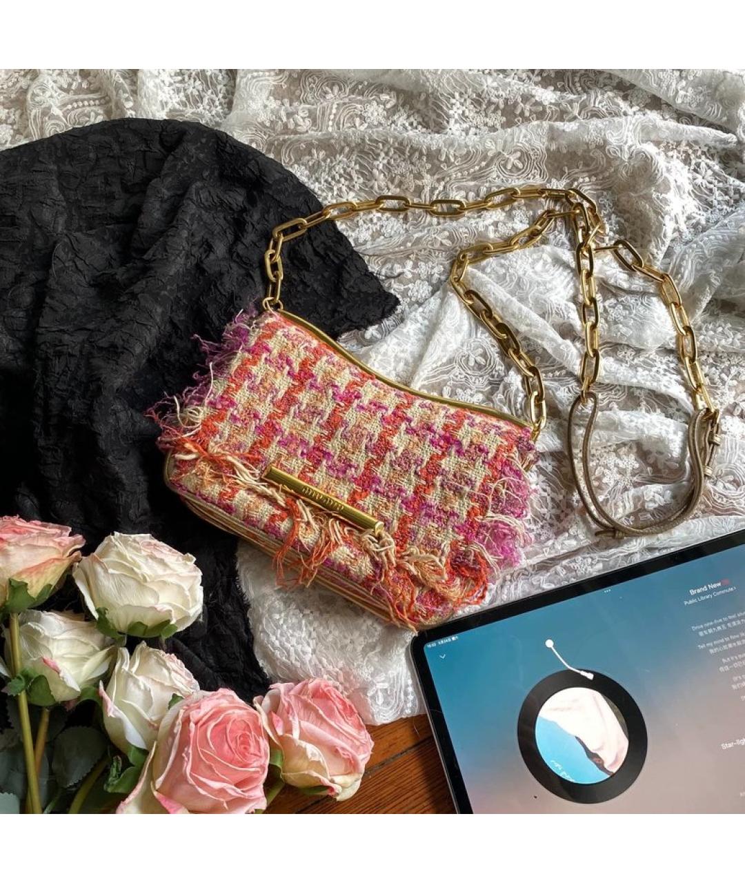 MIU MIU Оранжевая твидовая сумка через плечо, фото 8