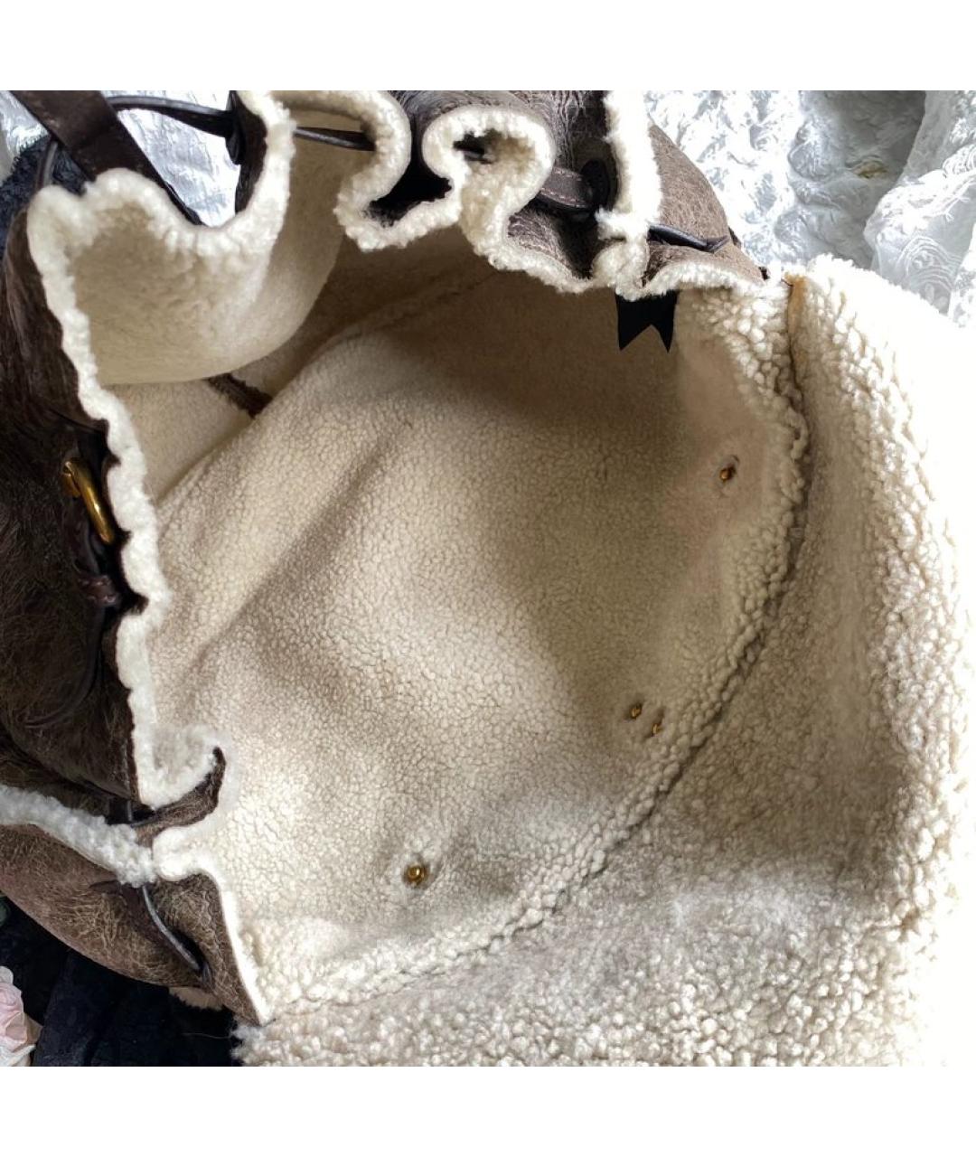 MIU MIU Коричневая меховая сумка с короткими ручками, фото 5
