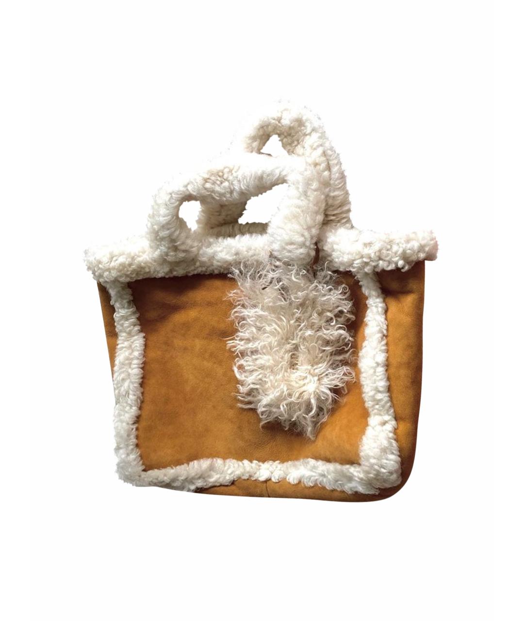 MIU MIU Коричневая меховая сумка с короткими ручками, фото 1