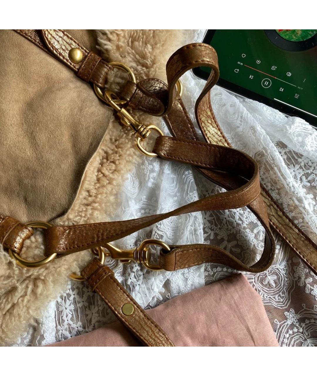 MIU MIU Бежевая меховая сумка с короткими ручками, фото 5