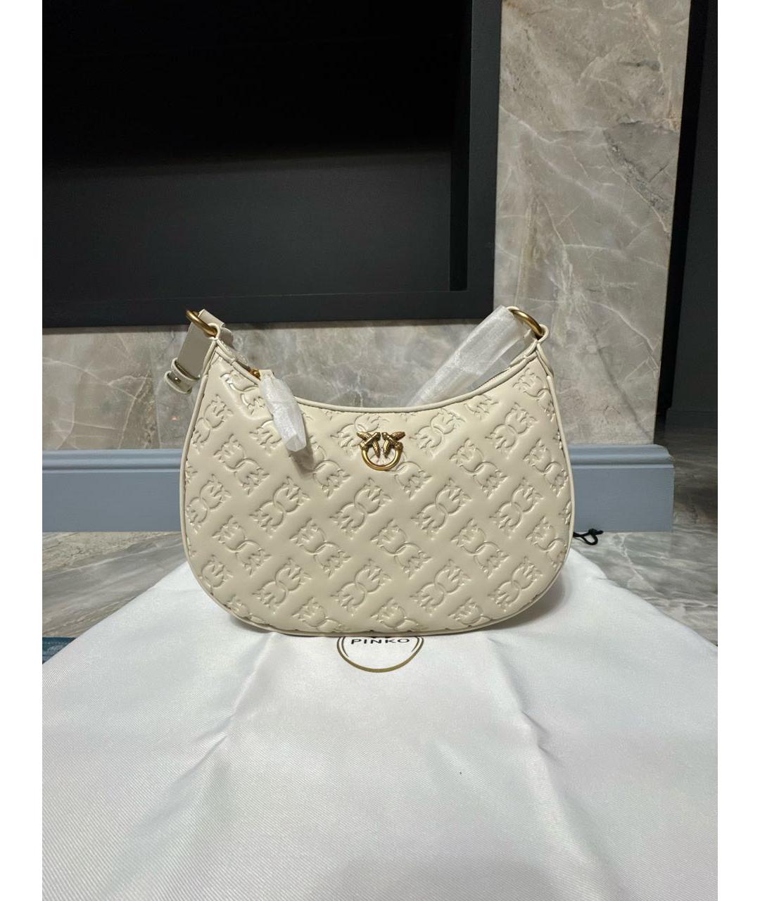 PINKO Бежевая кожаная сумка с короткими ручками, фото 7