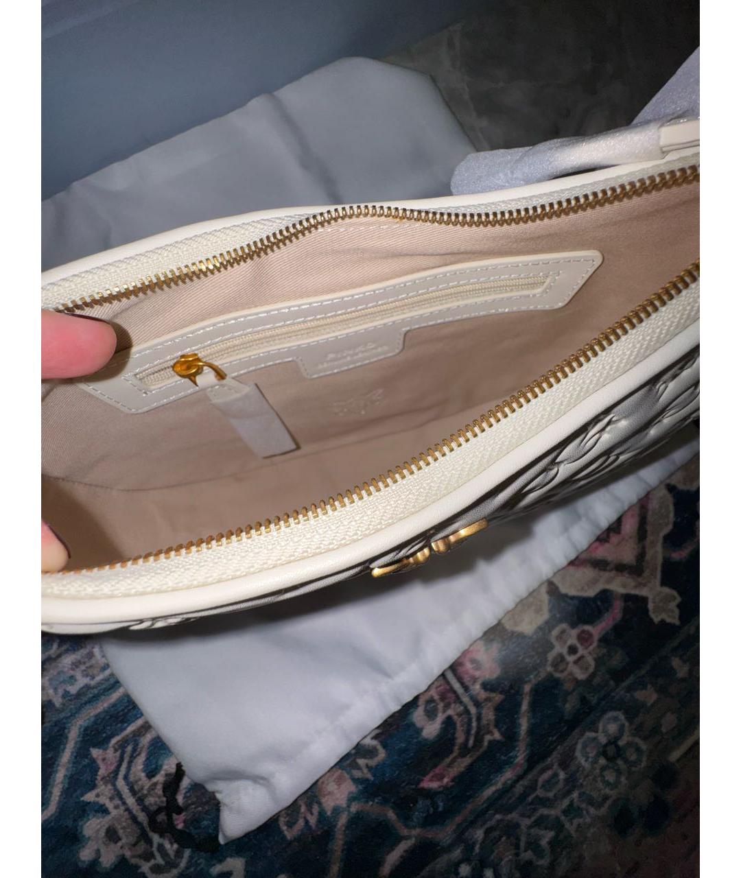 PINKO Бежевая кожаная сумка с короткими ручками, фото 6