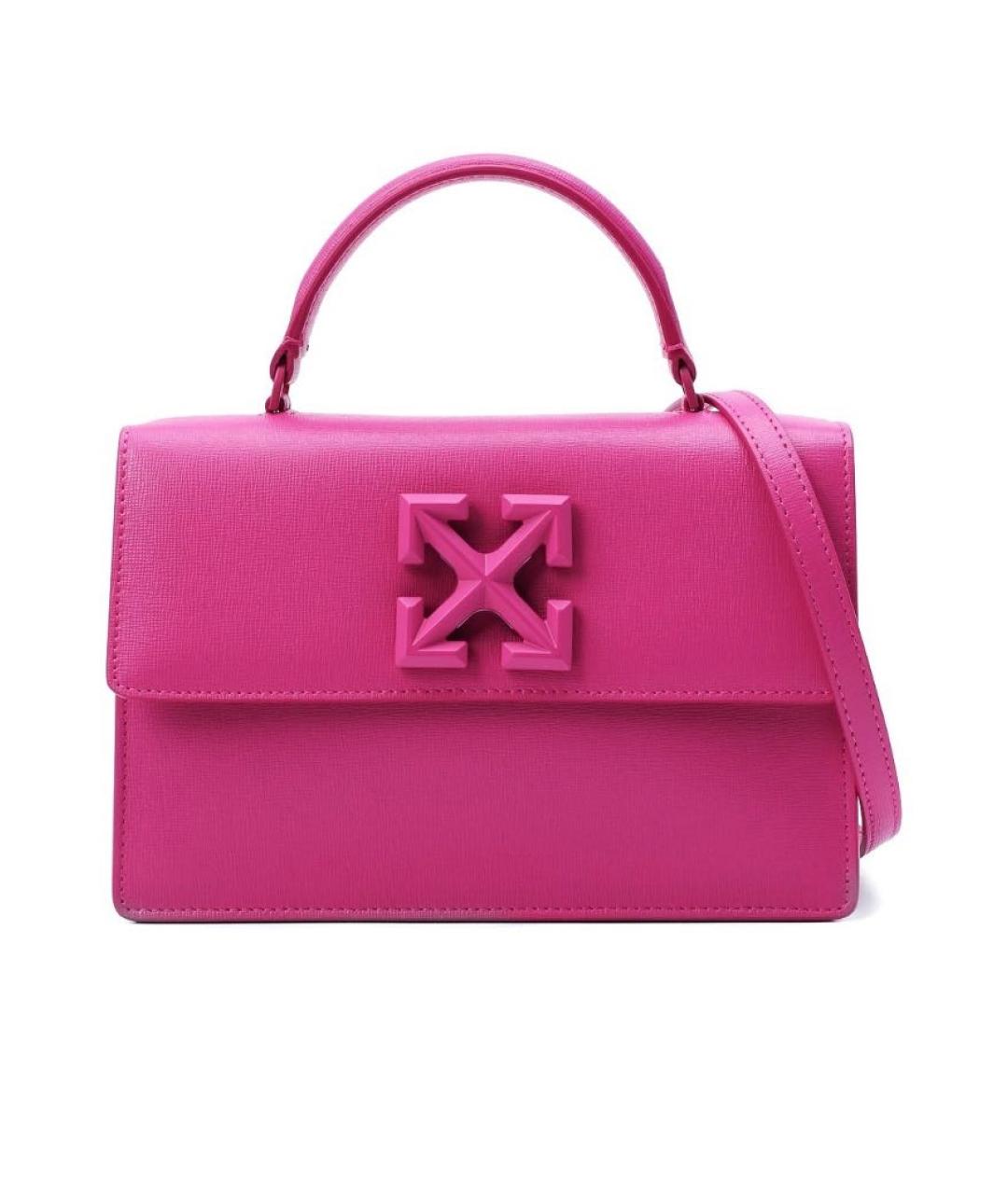 OFF-WHITE Фуксия кожаная сумка с короткими ручками, фото 5