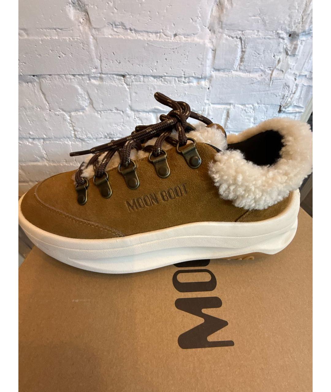 MOON BOOT Бежевые замшевые кроссовки, фото 8
