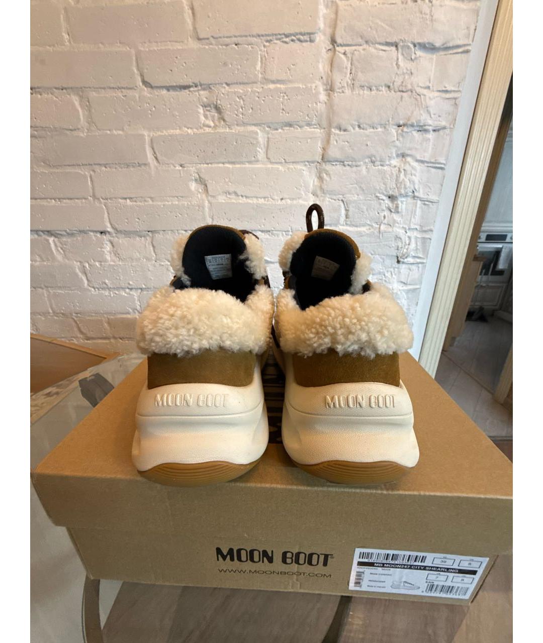 MOON BOOT Бежевые замшевые кроссовки, фото 4