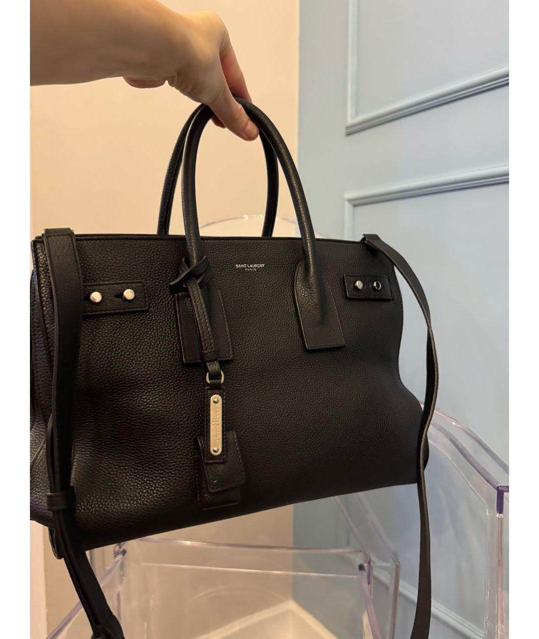 SAINT LAURENT Черная кожаная сумка тоут, фото 2