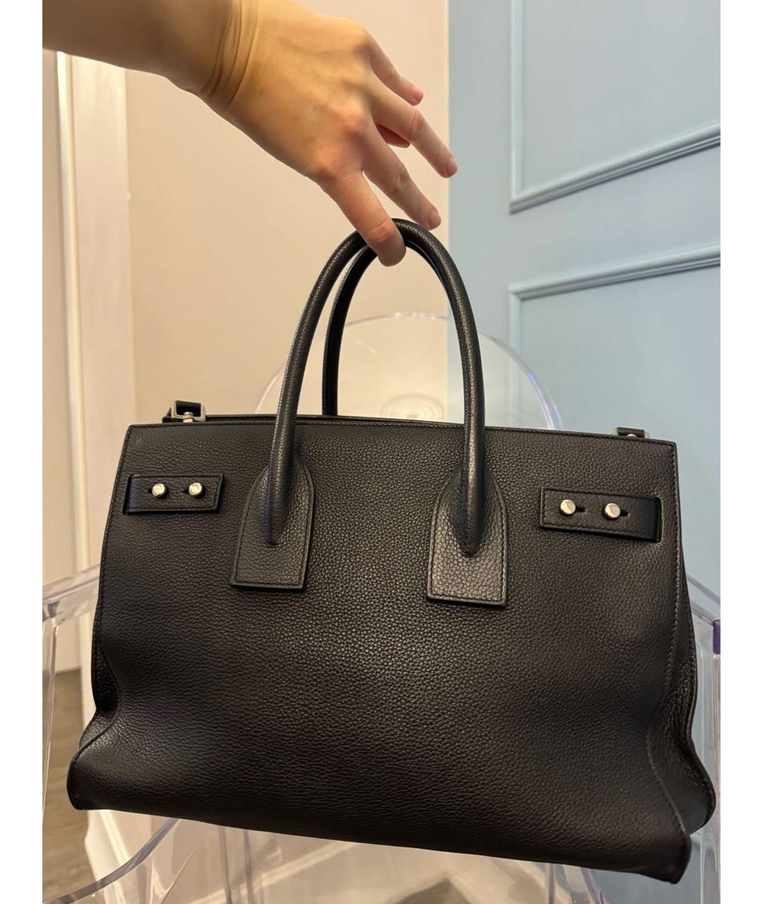 SAINT LAURENT Черная кожаная сумка тоут, фото 5